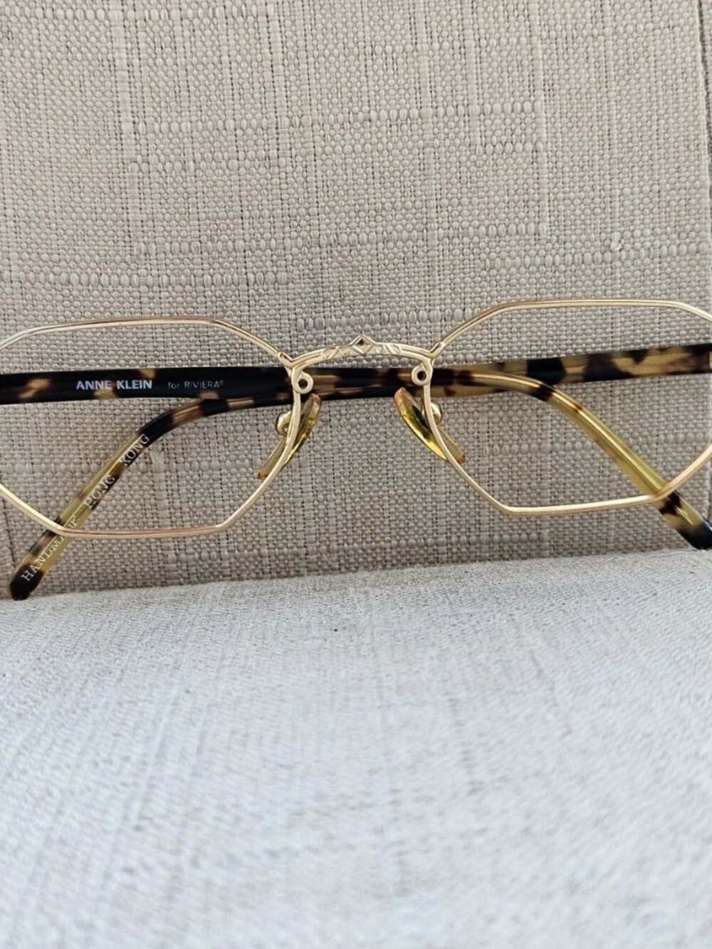 Vintage Anne Klein For Reviera Women Eyeglasses Frame Gold Tone Eyewear Handmade